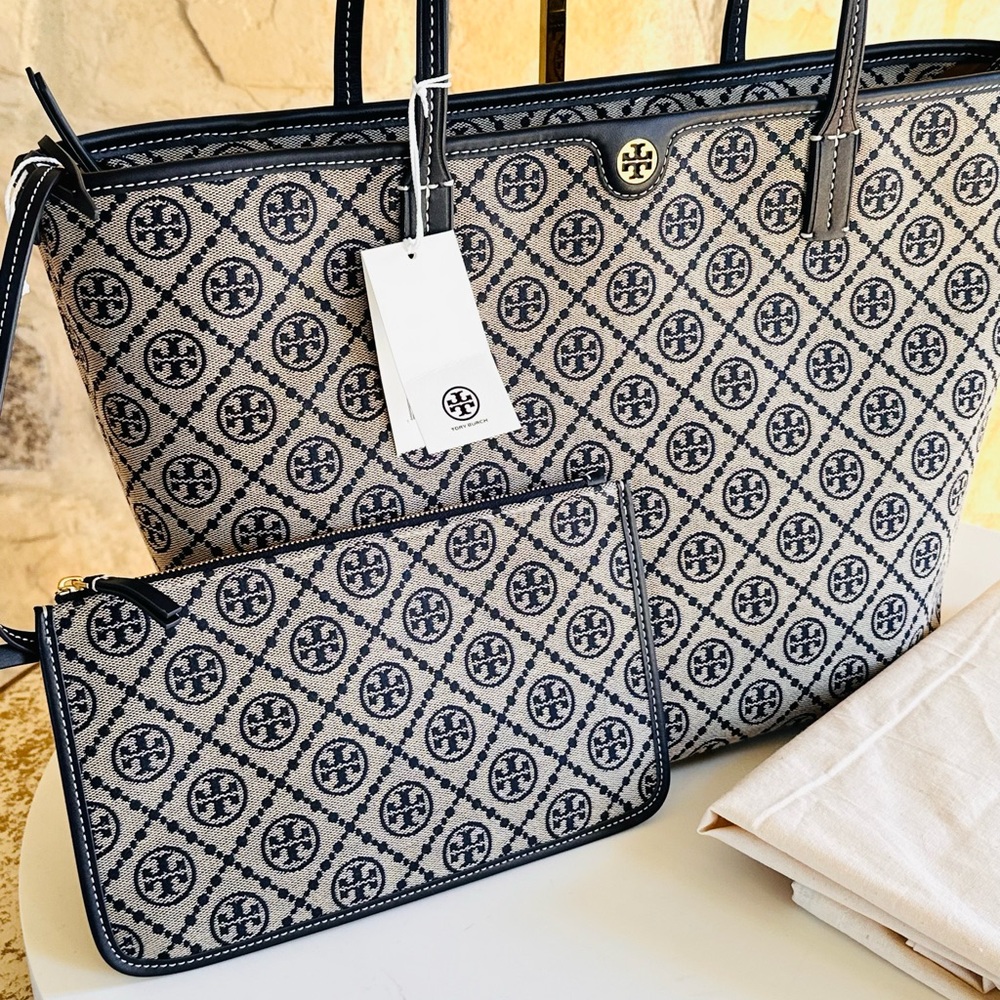 Tory Burch Black and White Geometric Tote - Picture 3 of 13